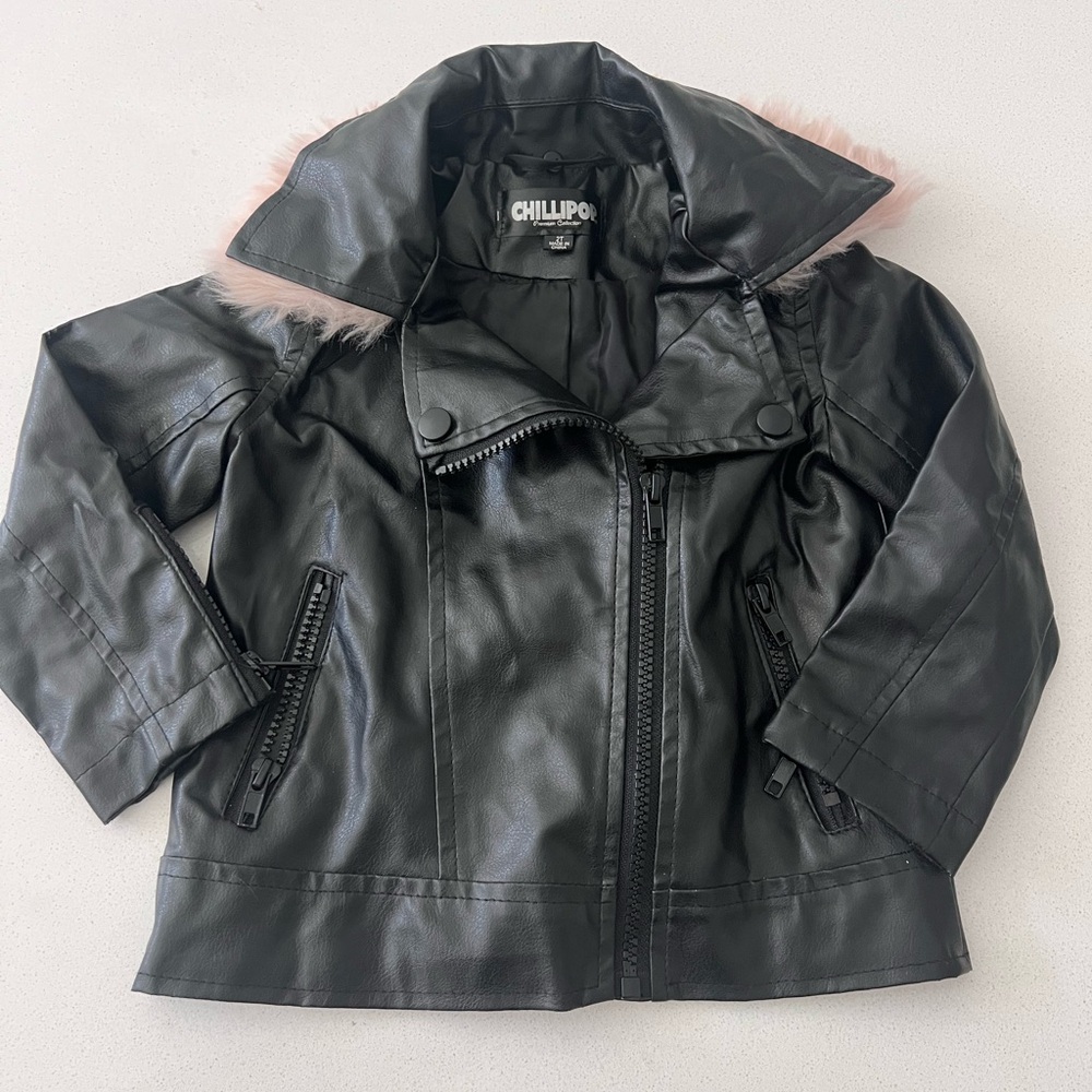 Chillipop Premium Collection Kids Faux Leather Fur Collar Jacket Size‎ 2T